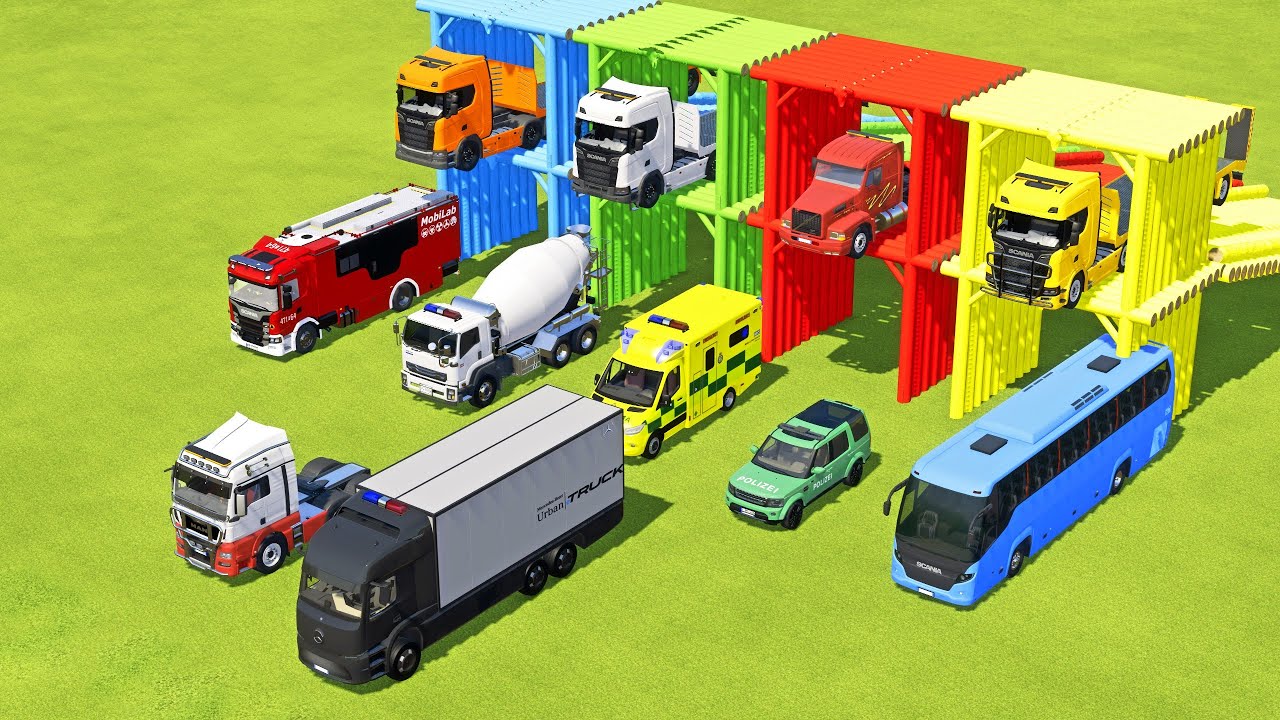 TRANSPORTING TANK TRUCK, AMBULANCE, MIXER CEMENT TRUCK, BOX TRUCK, SCANIA BUS -  FS22