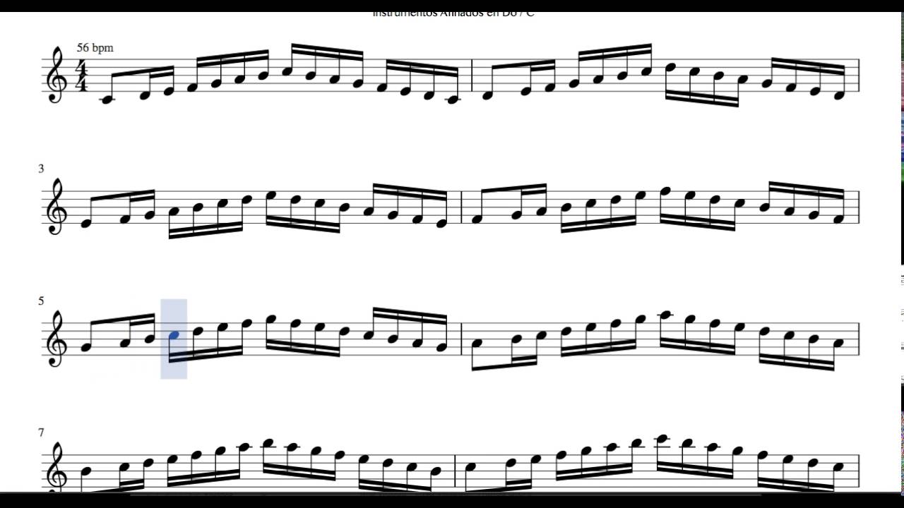 Escalas en Semicorcheas Partitura de Flauta, Violín, Oboe Patrón Estudio Técnico