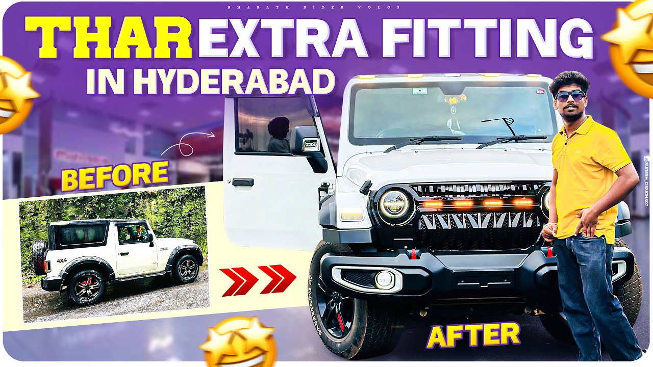 White colour Thar😎 extra fitting in Hyderabad👻bharath rider volgs #telugu #thar #hyderabad
