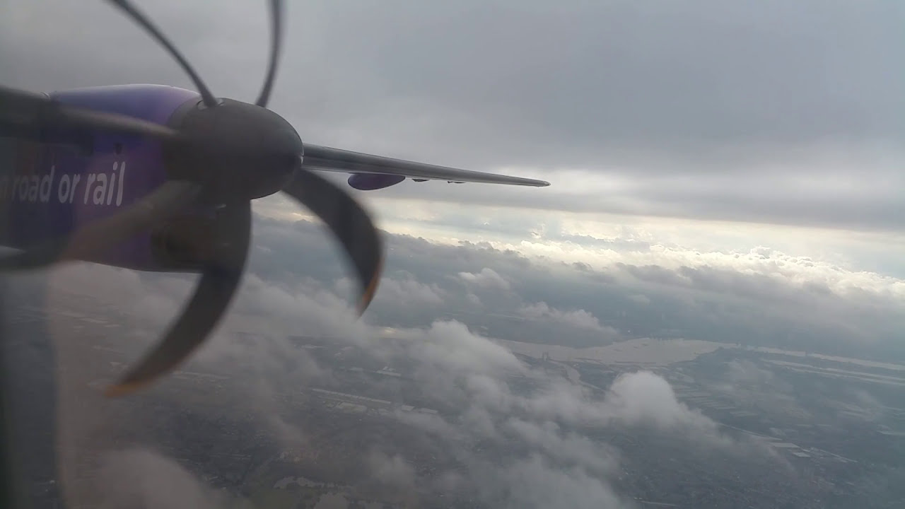 FlyBe Dash 8-400 taking off from London City to Cardiff Wales