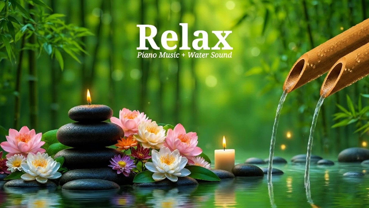 Healing Spa Piano with Water Flow 🌿 Deep Healing to Release Stress, Deep Sleeping, Meditation