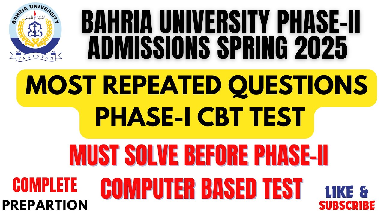 Bahria University CBT Entrance Test Preparation | Phase I Most Repeated Questions | Past Papers