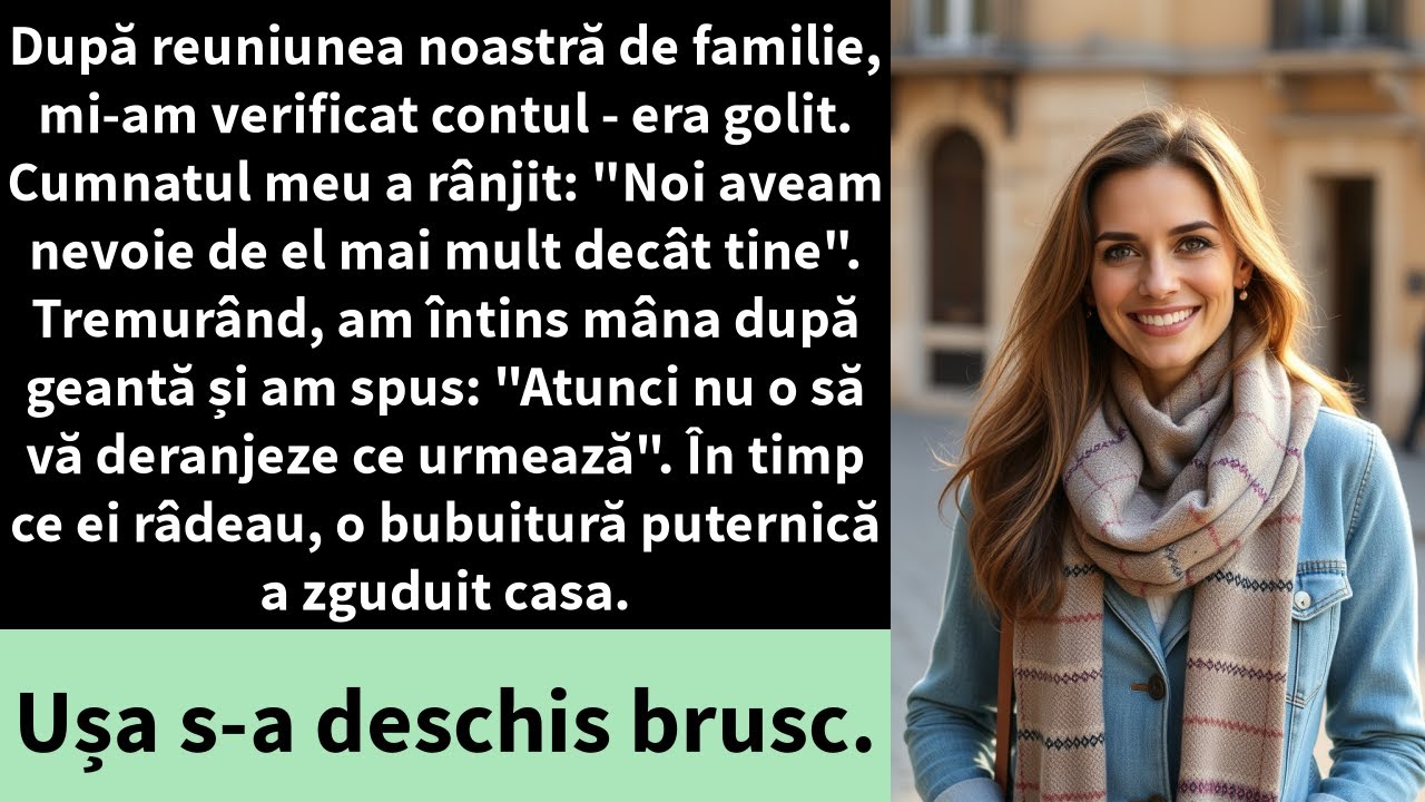 După reuniunea noastră de familie, mi-am verificat contul - era golit. Cumnatul meu a mormăit: