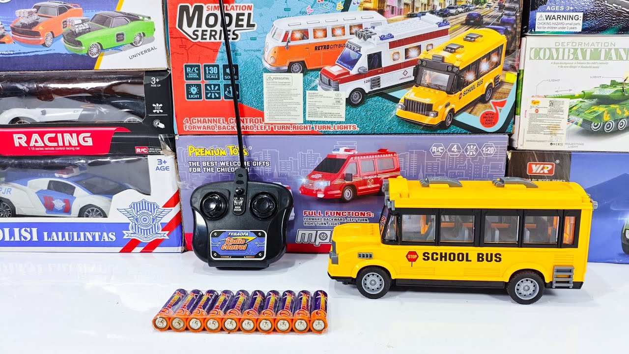 UNBOXING Rc School Bus, Rc Traffic Patrol Car, Spider Train and Spray Dinosaurus 