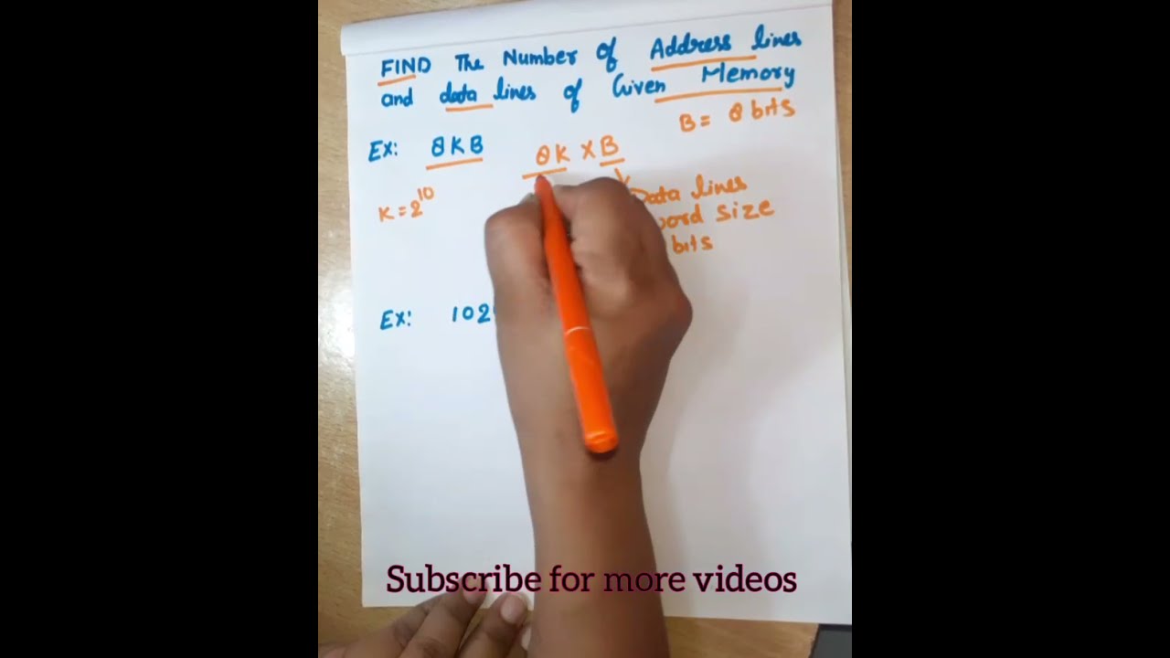Find number of address lines and data lines for given memory size | Address line calulation