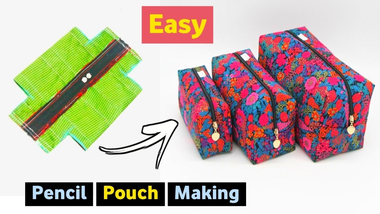 FAST AND EASY - Pencil pouch making at home| How to make a round pouch | Bag cutting and stitching