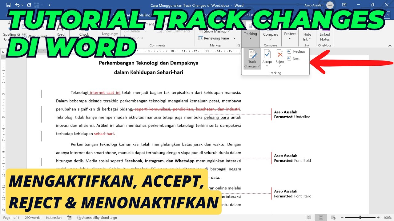 Cara Track Changes di Word  - Mengaktifkan, Accept, Reject, dan Menonaktifkan Track Changes