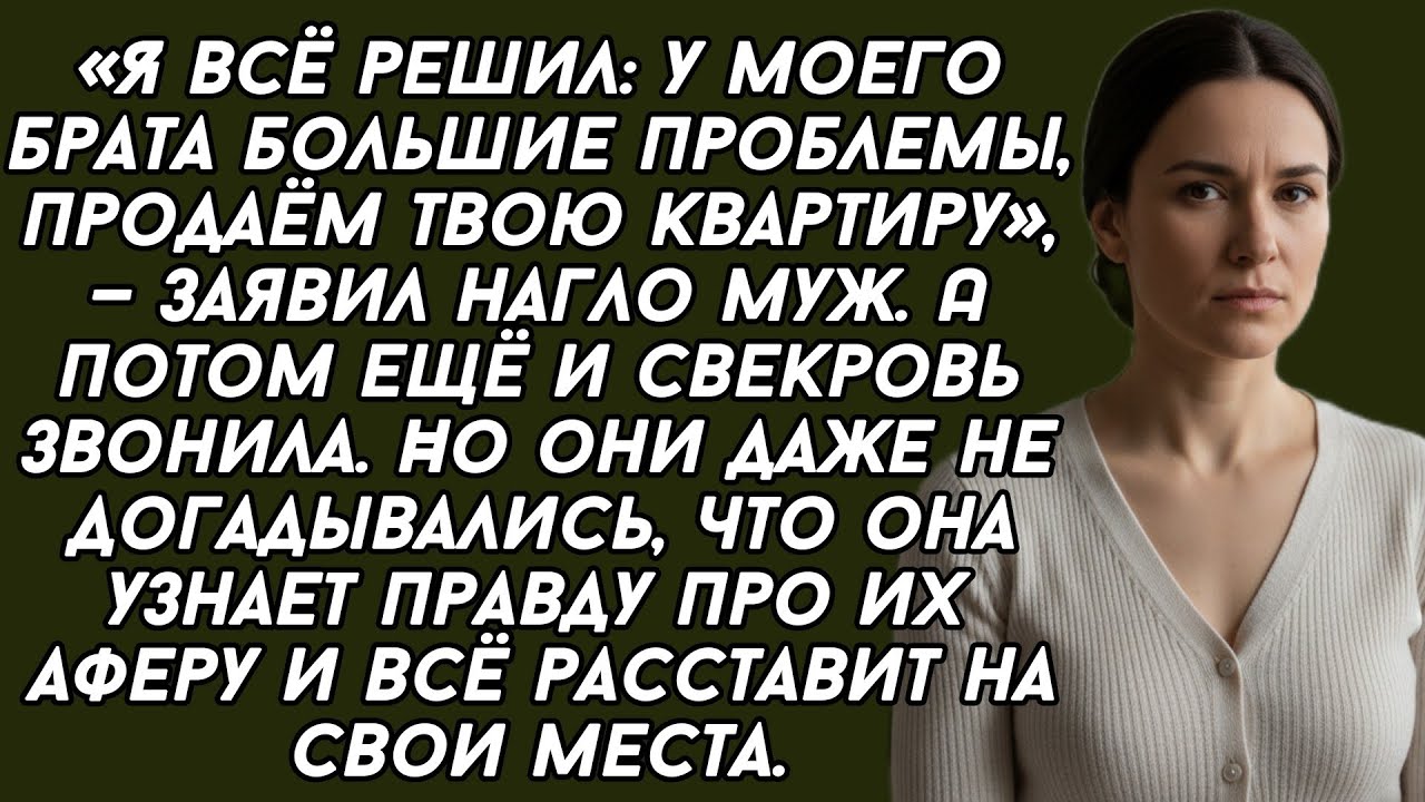 ​-Я всё решил: у моего брата большие проблемы, продаём твою квартиру, — заявил нагло муж. 
