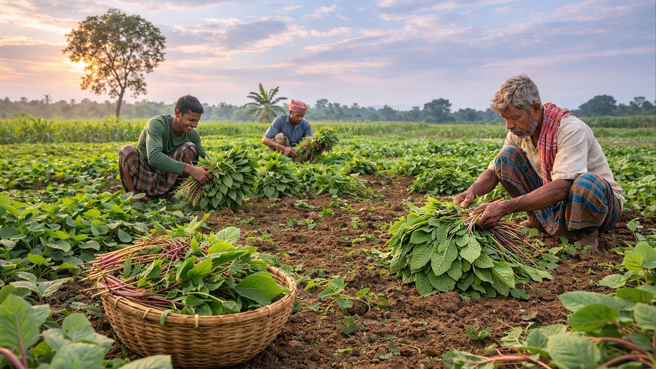 Harvesting Fresh Green Amaranth by Hand | Village Farming Life