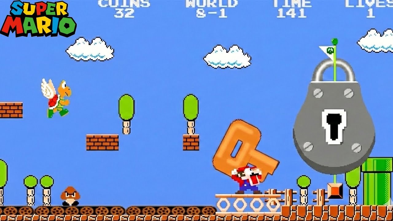 Mario Collects All Power-Up Items & Golden Keys, Mario Becomes Immortality in Super Mario Bros