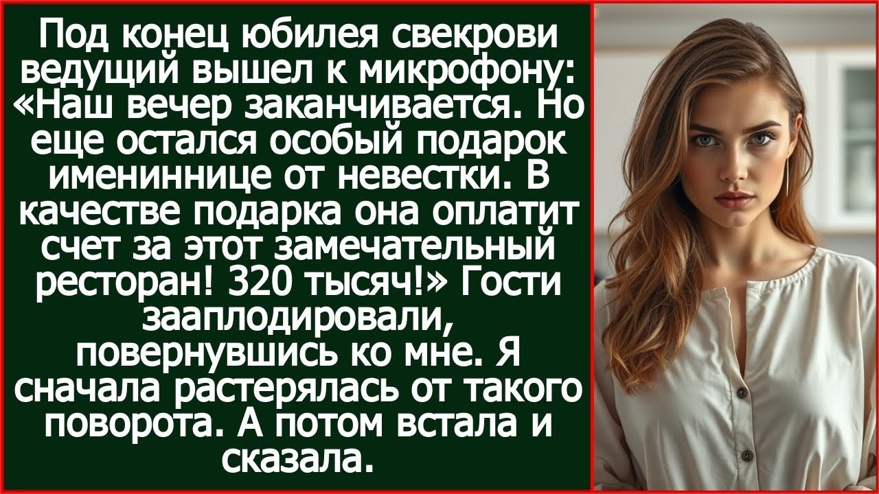 Сейчас невестка в качестве подарка оплатит счет за юбилей свекрови! 320 тысяч! Объявил ведущий