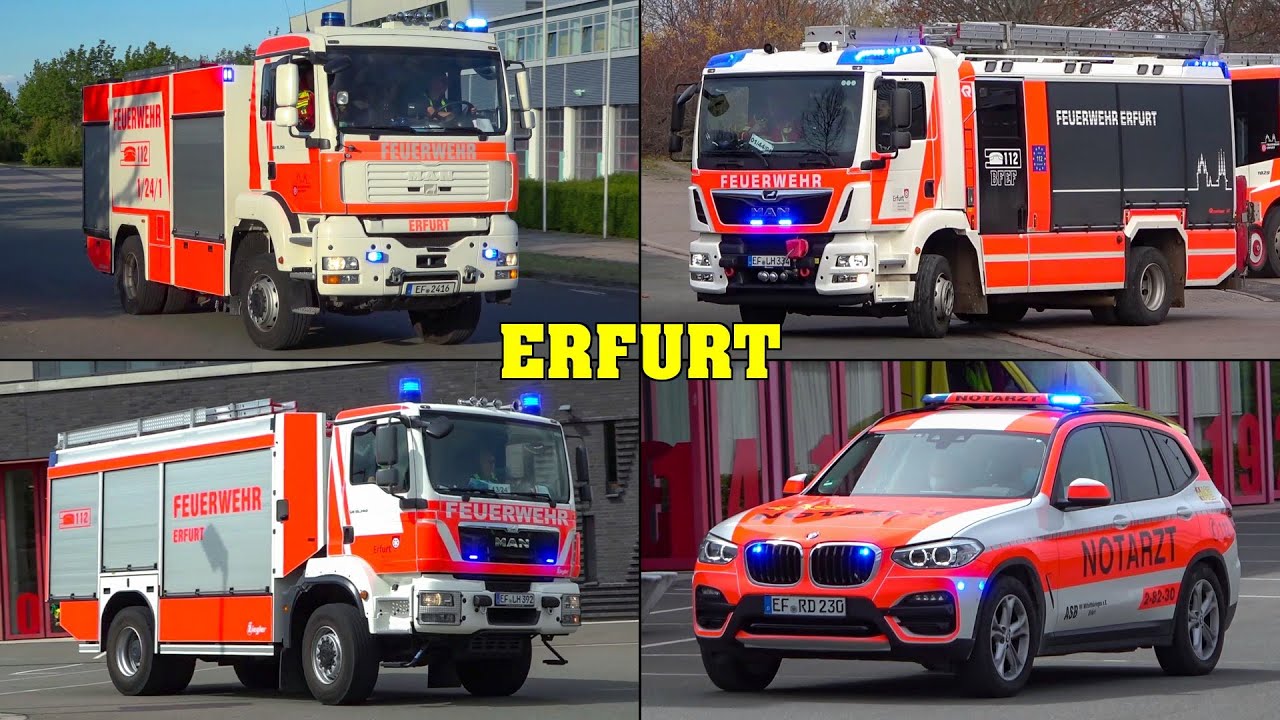 [ALARMIERUNG] - Feuerwehr ERFURT | Einsatzfahrten Feuerwache 1 & 2, Rettungsdienst & Polizei