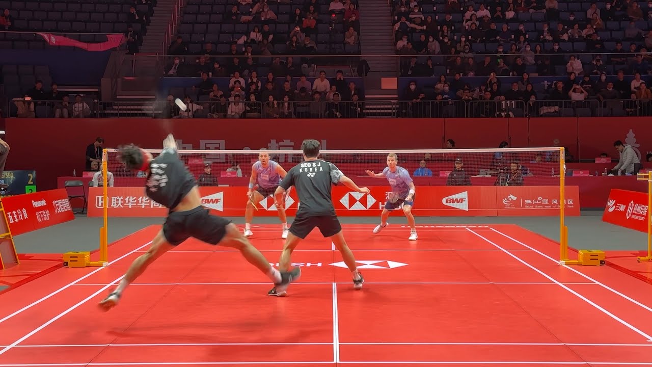 nice angle Seo Seung Jae/Kang Min Hyuk vs Kim Astrup/Anders Skaarup Rasmussen BWF World Tour Finals