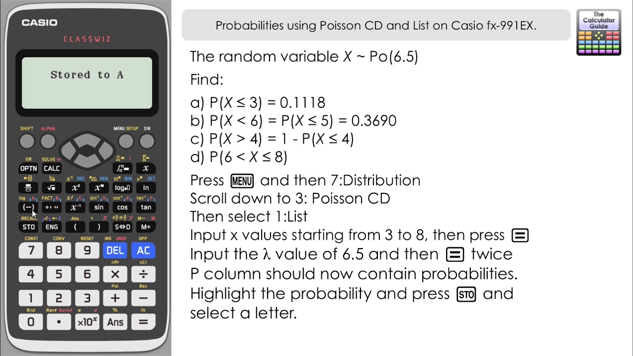 Кумулятивное распределение Пуассона (Poisson CD) на калькуляторе Casio Classwiz fx-991EX | fx-570EX