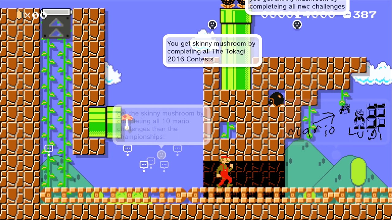 Skinny Mushroom Challenge by Julian ~ Miiverse - SUPER MARIO MAKER - NO COMMENTARY 1bh