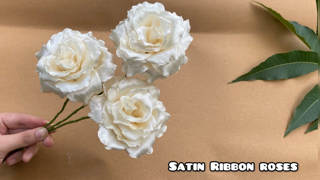 DIY |satin ribbon flowers easy| white Roses | how to make flowers 