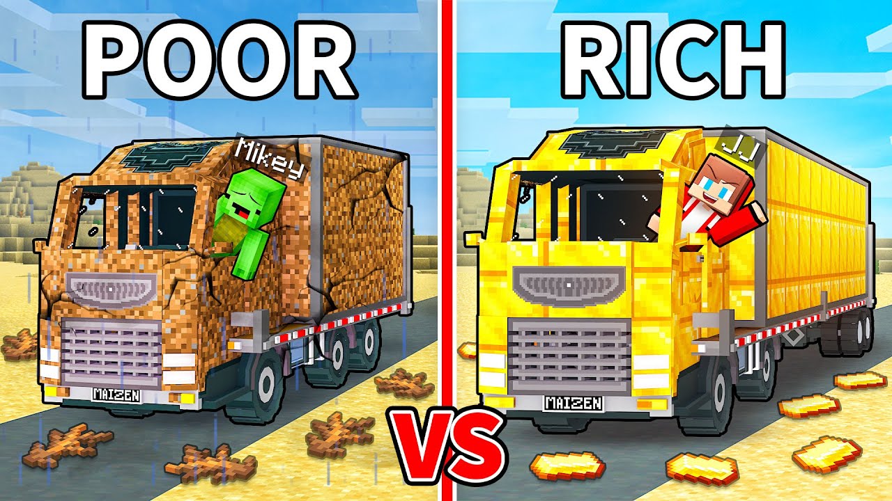 JJ and Mikey: POOR vs RICH Truck Driver Battle in Minecraft - Maizen