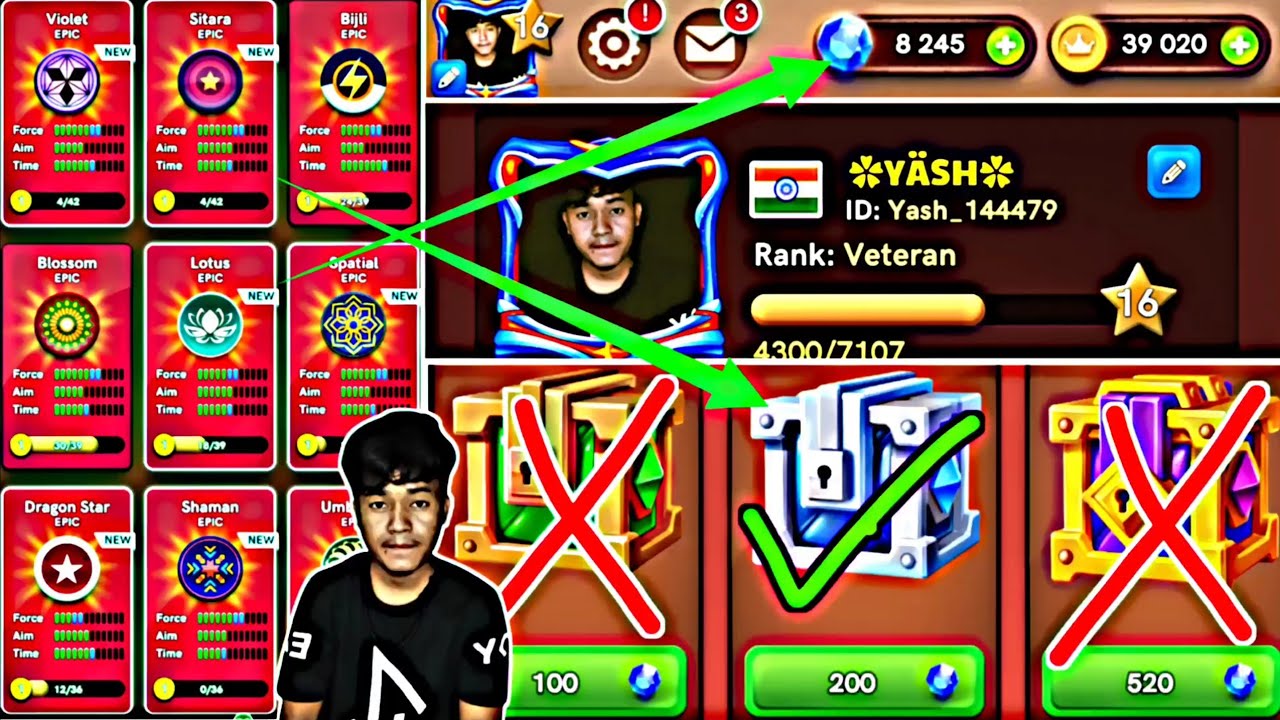 8k Gems Unboxing 🎉 Noob To Pro I'd 😲 Carrom Pool 🔥 #carrompool