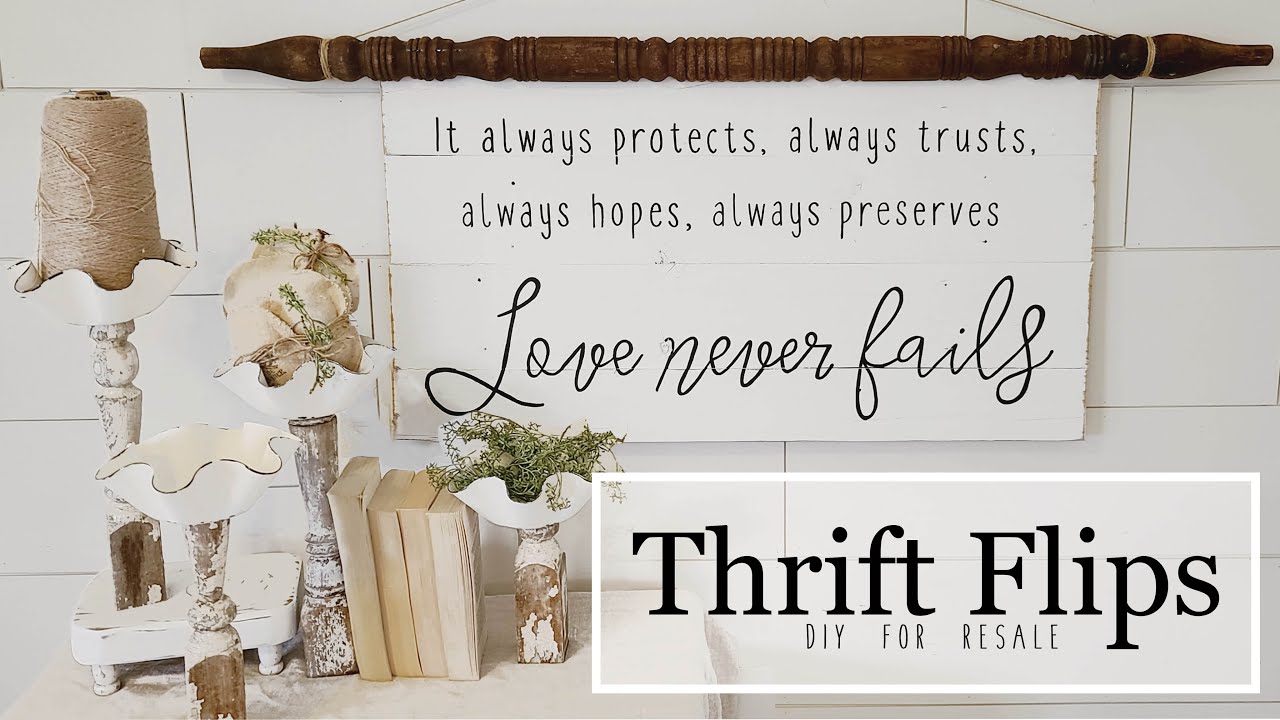 Thrift Flips • Spindle Wood Sign • Spindle Riser Candlesticks • DIY for Resale • Chalk Painting