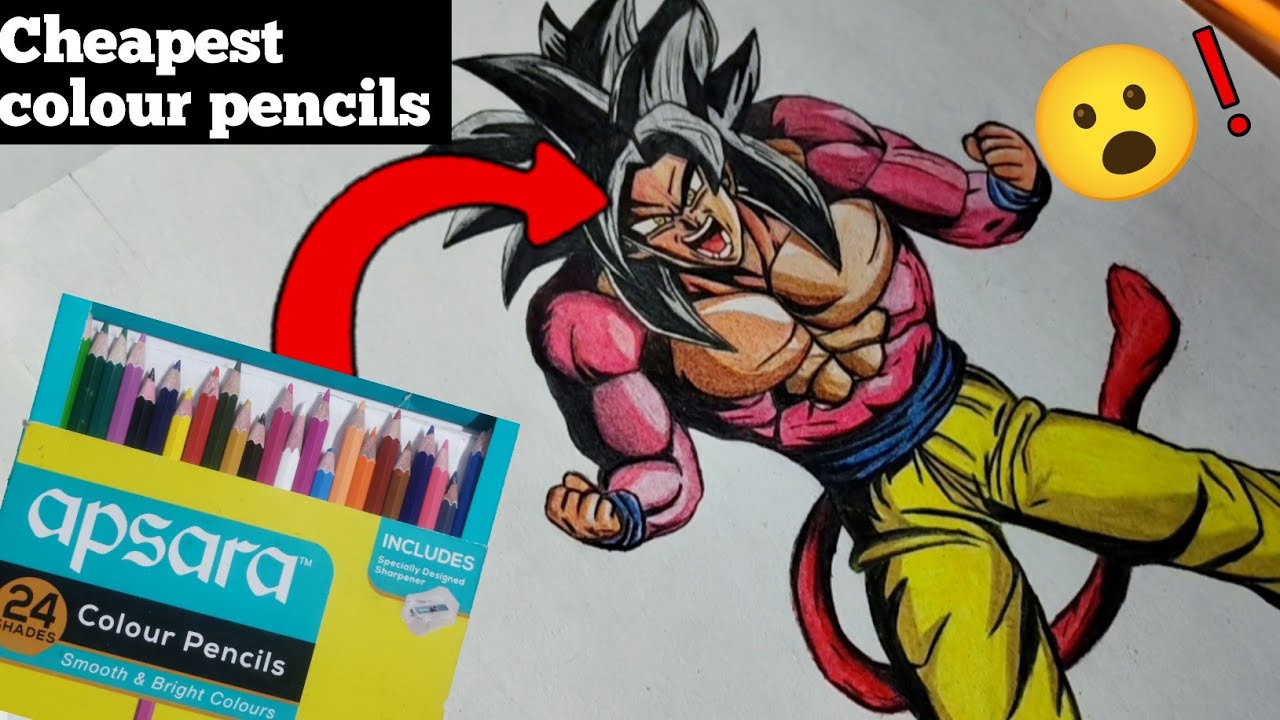 Drawing with cheap colour pencils | Goku ssj 4 🔥 drawing | Colour drawing [Timelapse]