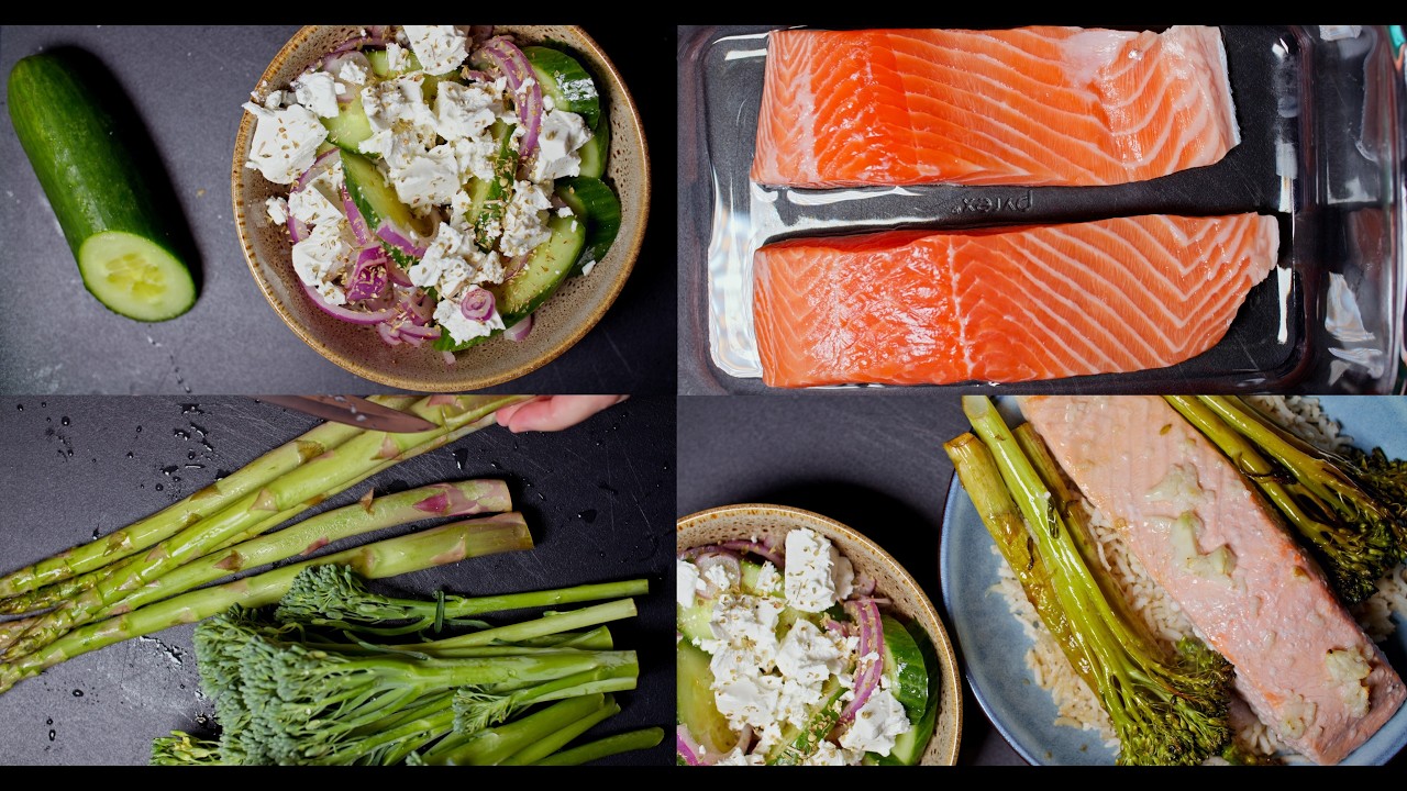 Oven Baked Salmon | Brown Rice | Asparagus | Broccolini | Salad | Thinking Of My Cholesterol