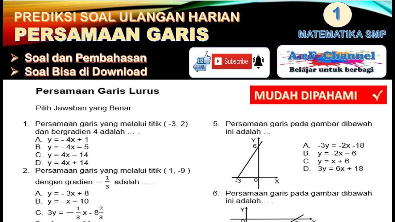 Prediksi Soal Ulangan Harian Persamaan Garis , Matematika SMP
