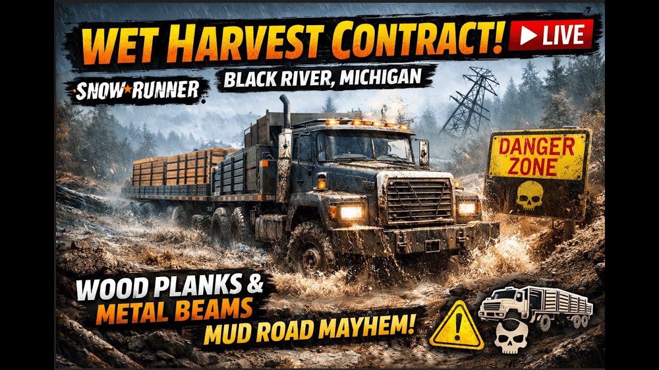 🔴 LIVE | Wet Harvest Wooden Plank Delivery | Black River Michigan USA | Extreme Mud Road Challenge