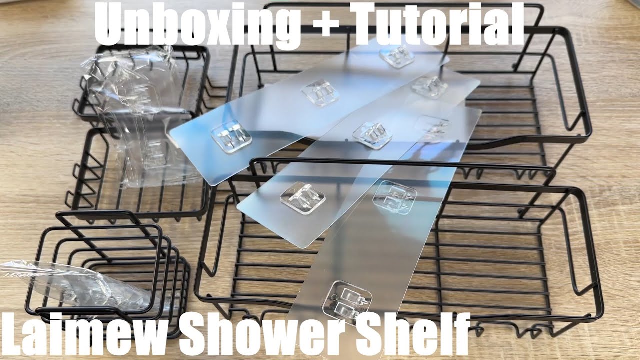 Laimew Shower Shelf, Pack of 5 Bathroom Organiser, Shower Shelf, No Drilling Unboxing & instructions