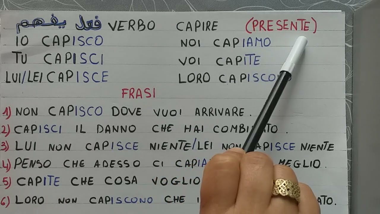 جمل مع فعل يفهم   ( verbo Capire )