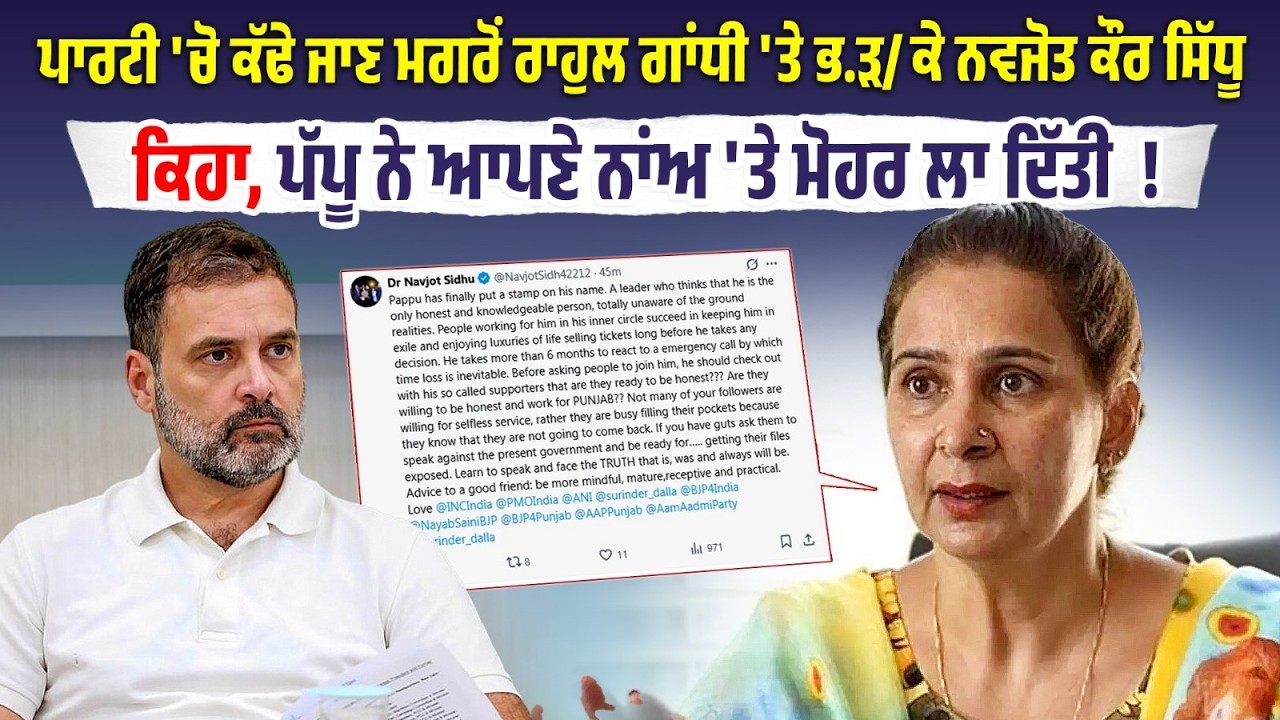 ਪਾਰਟੀ 'ਚੋਂ ਕੱਢੇ ਜਾਣ ਮਗਰੋਂ Navjot Kaur Sidhu ਨੇ Rahul Gandhi ਨੂੰ ਦੱਸਿਆ ਪੱਪੂ