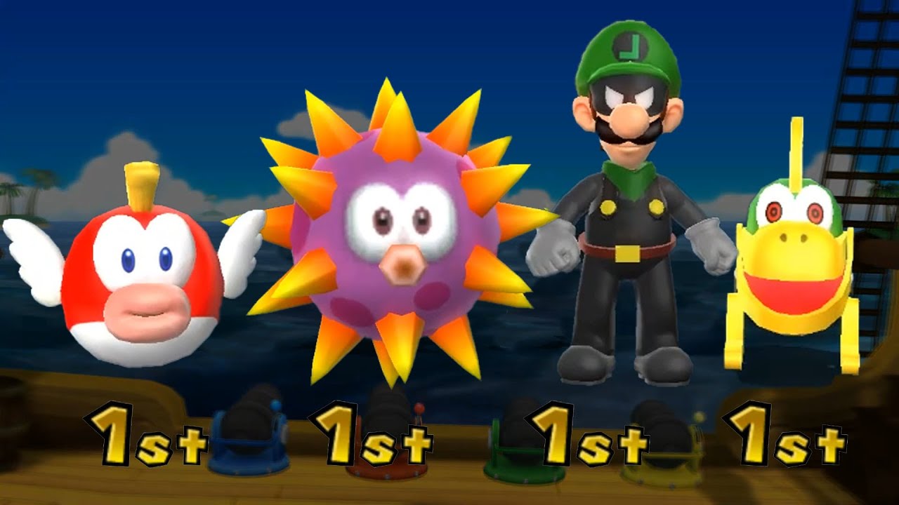Mario Party 9 Boss Battle - Cheep Cheep Vs Urchin Vs Luigi Vs Birdo