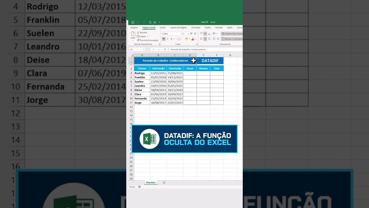 Datadif A Fun&ccedil;&atilde;o Oculta do Excel. #excel #planilhas