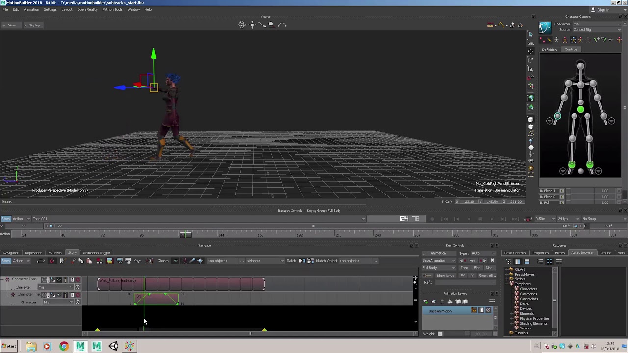 Animating over Motion Capture Data using Subtracks