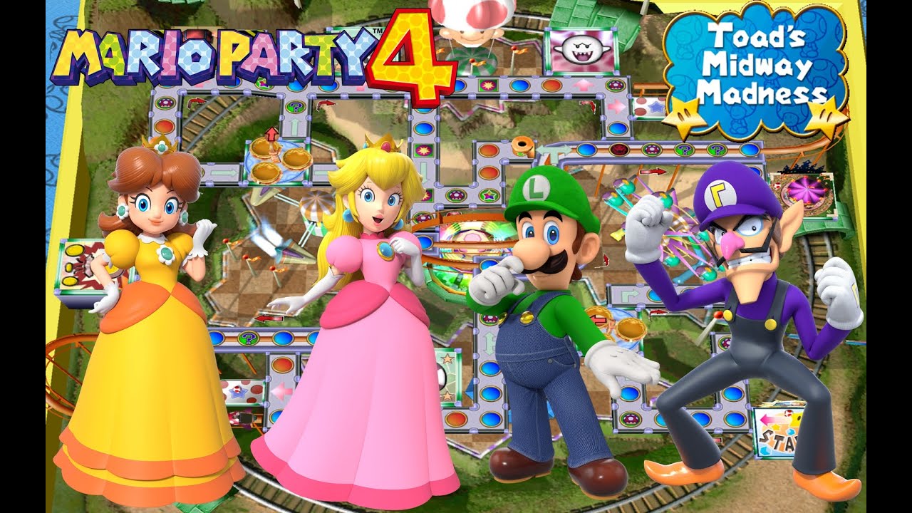Mario Party 4 - Daisy vs Peach vs Luigi vs Waluigi - Toad's Midway Madness
