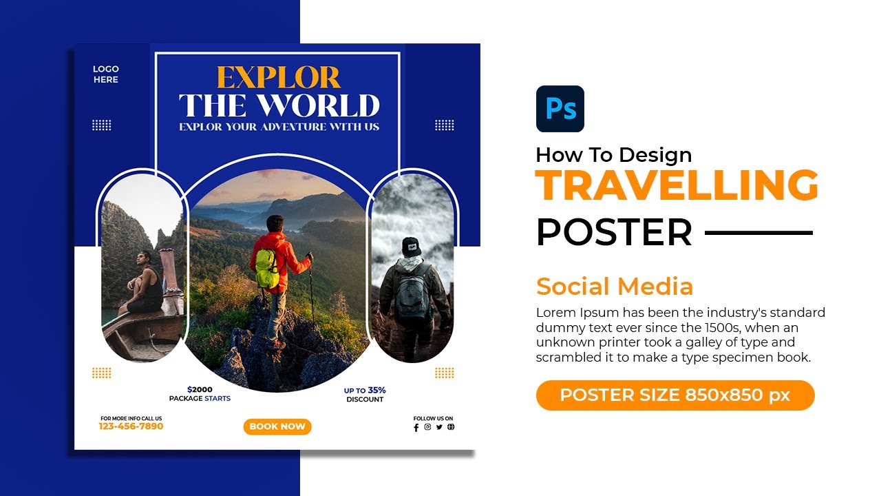 How to design Social Media Travel Poster in Illustrator.
