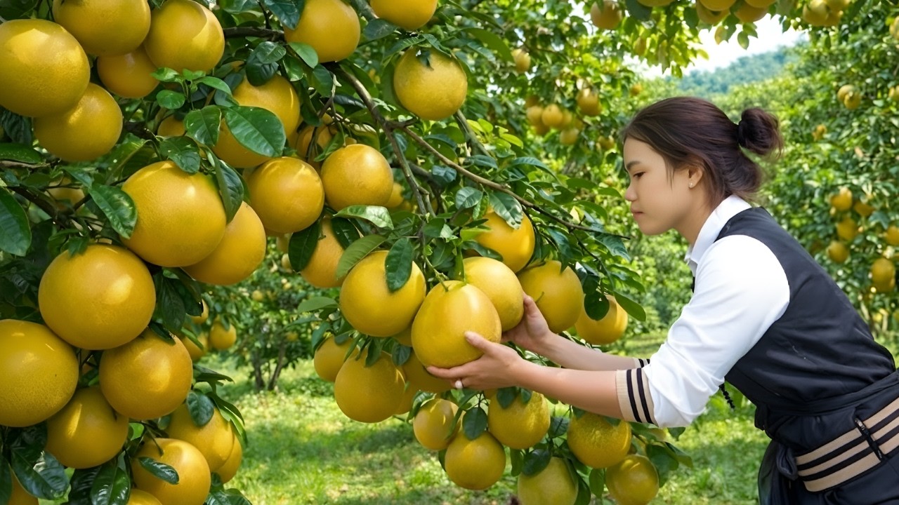 Harvesting pomelos and taking them to the market for sale - Taking care of the livestock, rural life