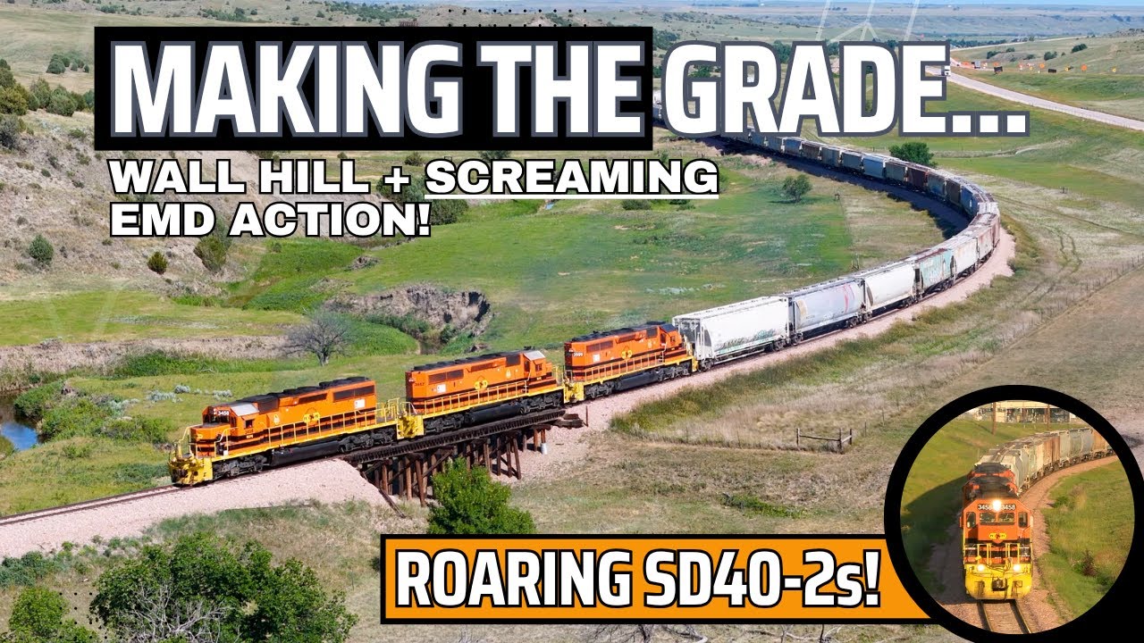 Rapid City, Pierre и подводная лодка Eastern PRC — С РЕВОМ поднимаются на Уолл-Хилл — SD40-2 в 8-...