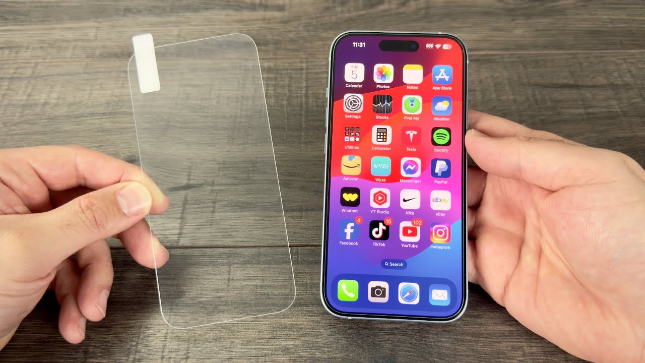 iPhone 15 (все модели) Как установить защитное стекло на экран, БЕЗ ПУЗЫРЕЙ!
