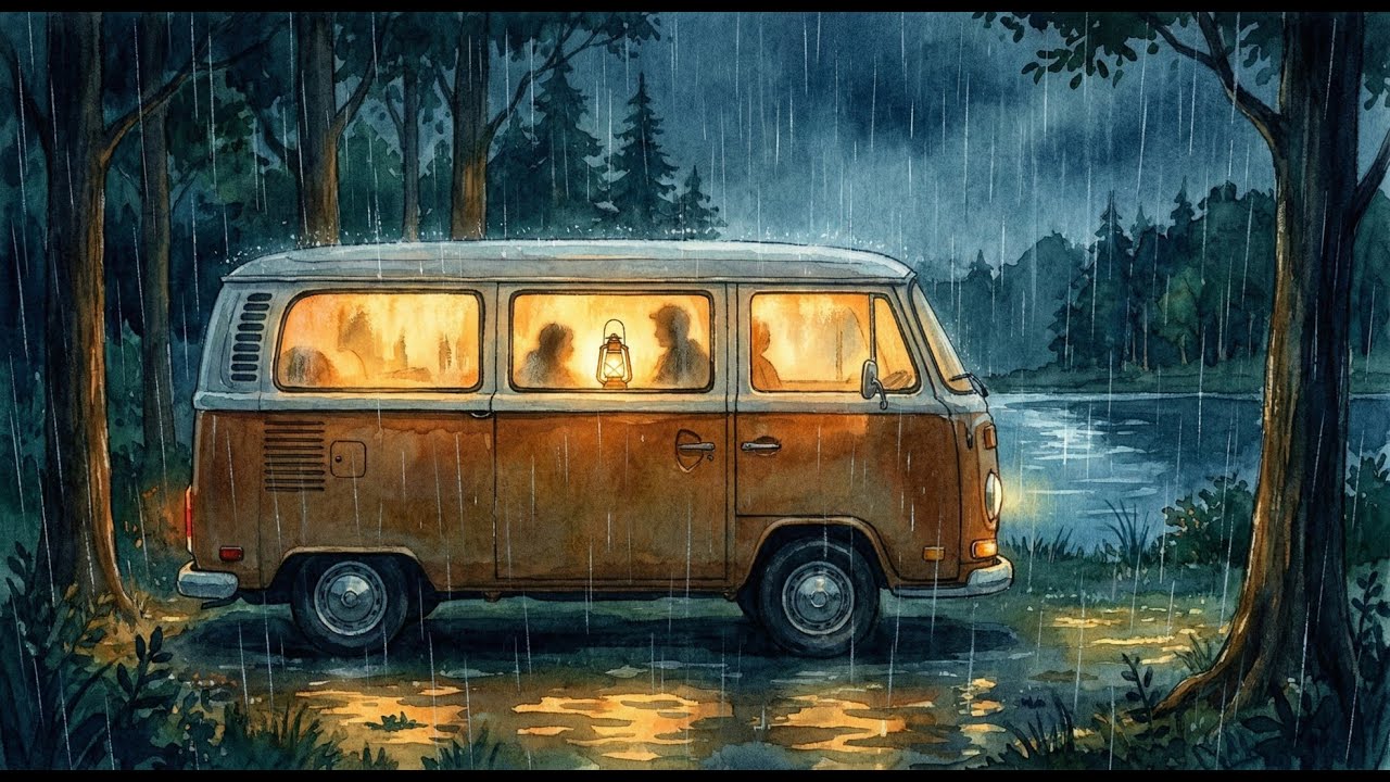 Steamed Windows: Overnight Road Trip in Heavy Rain | Ghibli Car Camping