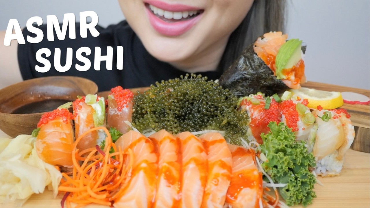 ASMR *SUSHI Spicy Salmon Cone, Spicy Salmon Sashimi, Seagrapes with Assorted Sushi Roll | N.E