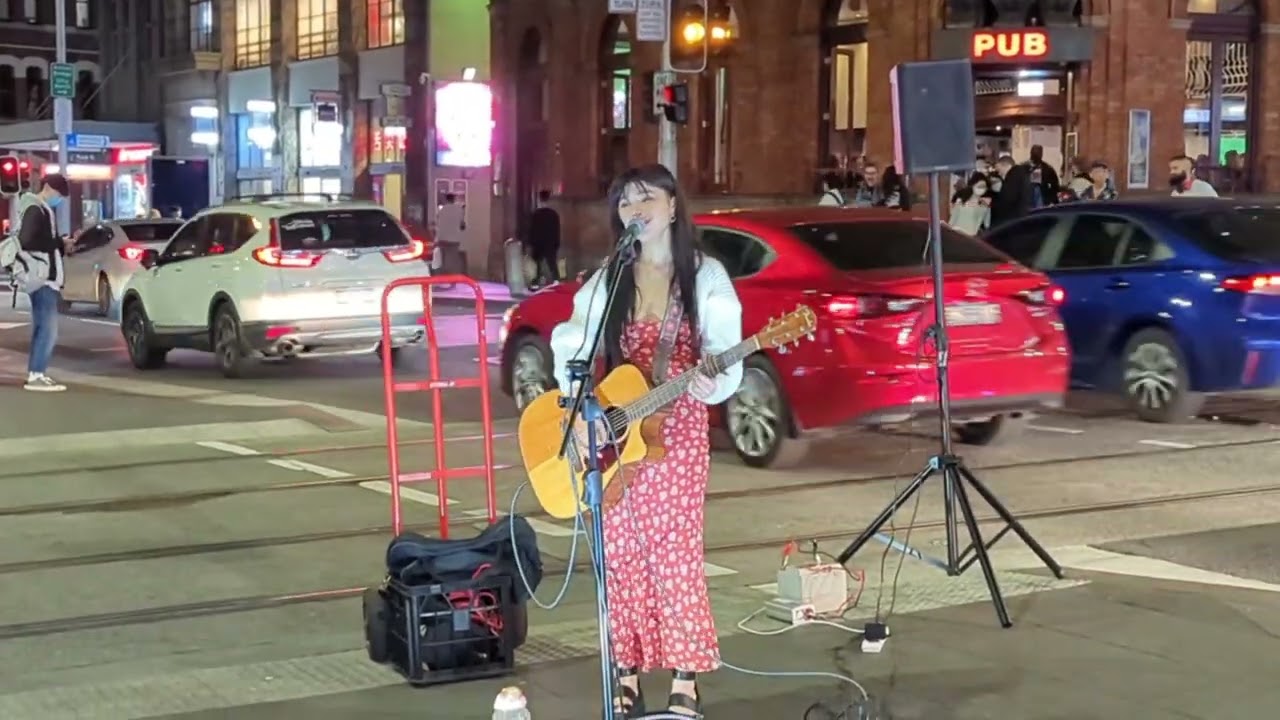 Shirina Holmatova acoustic guitar on George St Sydney | BEAUTIFUL voice