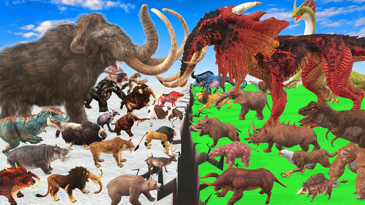Prehistoric Mammals vs Mutant Animals Size Comparison Mammoth Vs Hybrid Elephant Animal Epic Battle