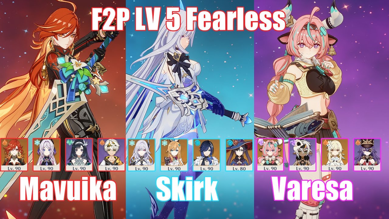 F2P Stygian Onslaught Lv 5 Fearless | C0 Mavuika C0 Skirk C0 Varesa | Luna II | Genshin Impact