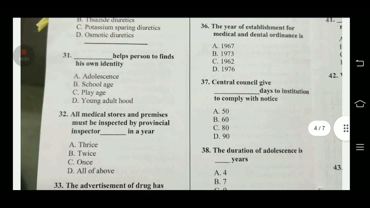 Pharmacy Technician 2nd Year Paper 2 McQs Key