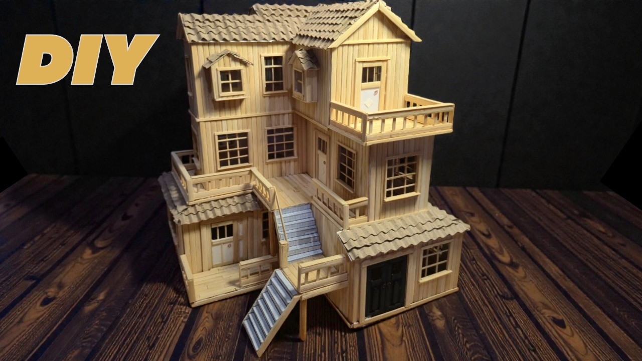 DIY Coffee Stirrers House | Maket Ev | Diorama | Ahşap Çubuklardan ve Kartondan Ev Yapımı
