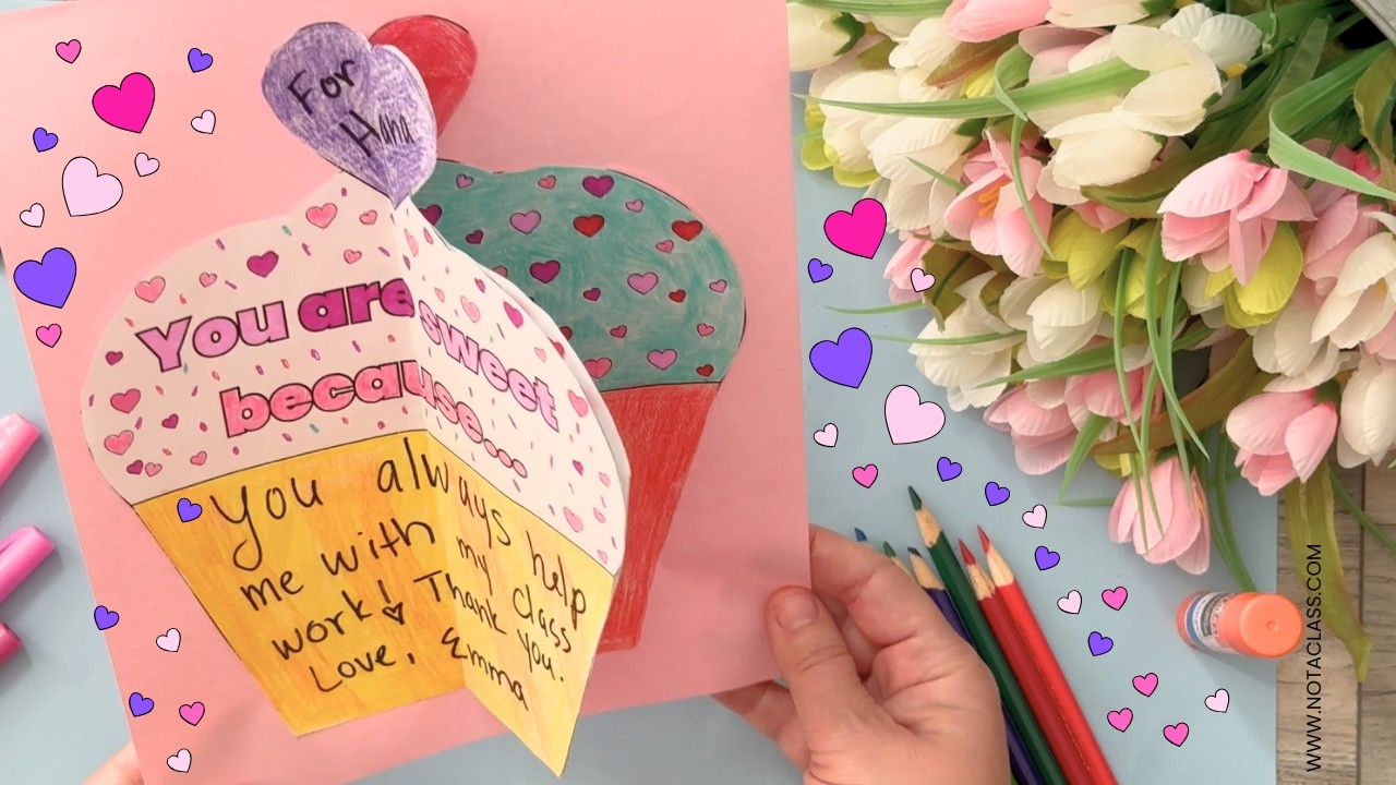 3D Pop-Up Cupcake Valentine's Day Card Craft | Classroom Valentine's Day Center Activity Idea