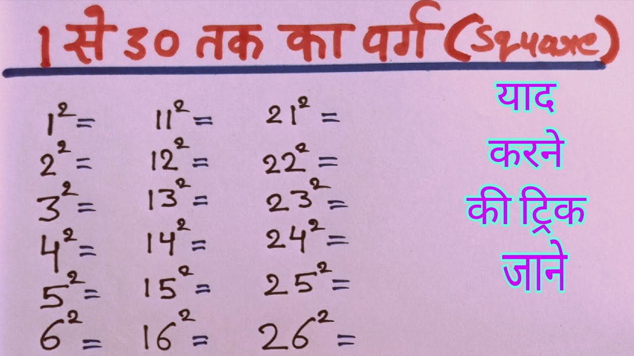 1 से 30 तक का वर्ग कैसे याद करें 😇|| 1se 30 tak square kaise yaad kare || square root kaise kare|| 