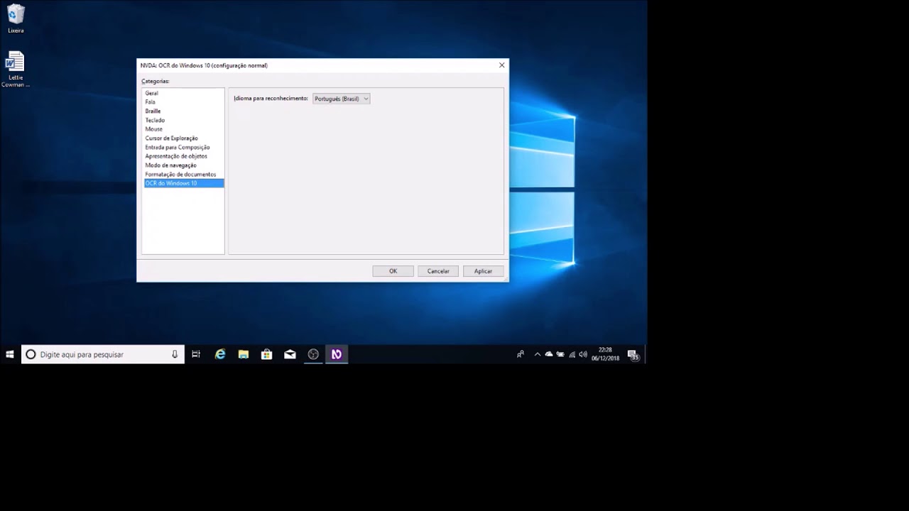 Configurações do NVDA - Primeiros passos