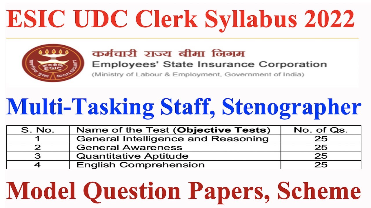 ESIC UDC Clerk Syllabus, Multi Tasking Staff Question Papers