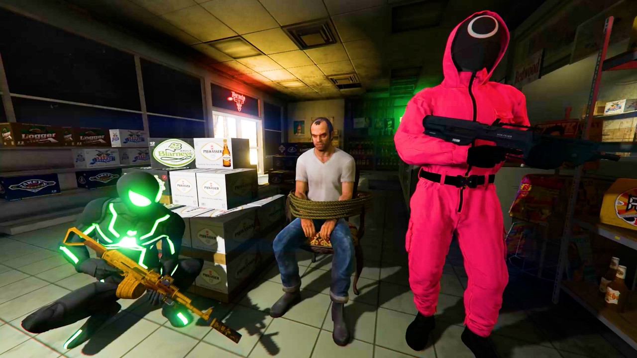 Squid Game Guards Kidnap Trevor 😱 Spider-Man Rescue Mission | GTA 5